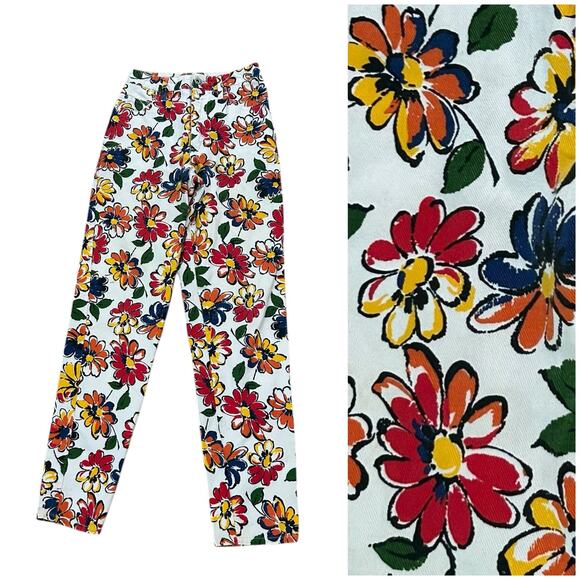 Vintage 1990s Esprit Flower Power High Waisted White Jeans / Waist 24” XS - - Picture 1 of 4